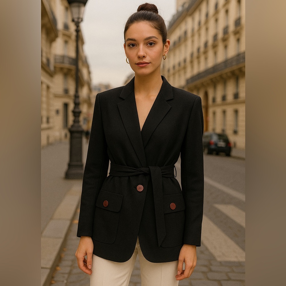 Vintage Union Made Black Belted Wool Blazer